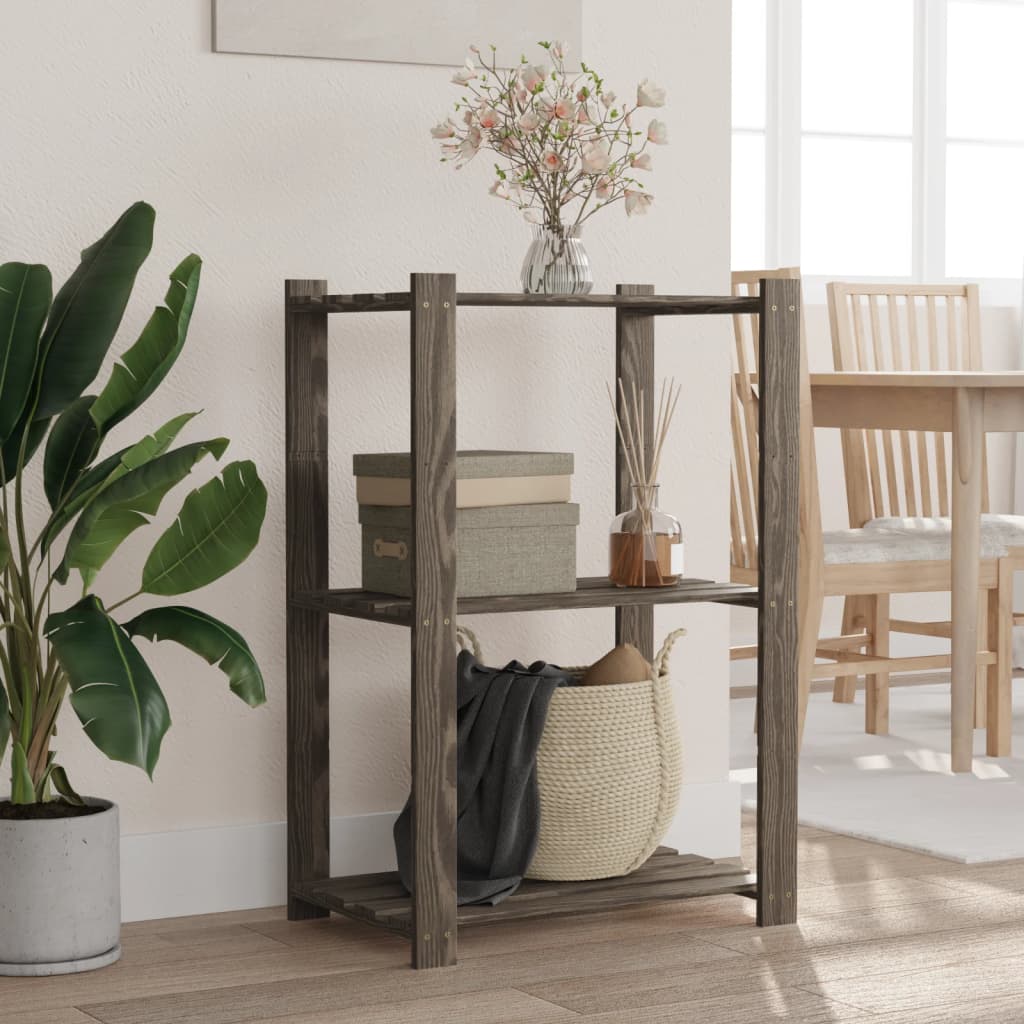 opbevaringsreol 3 hylder 60x38x90 cm massivt fyrretræ grå