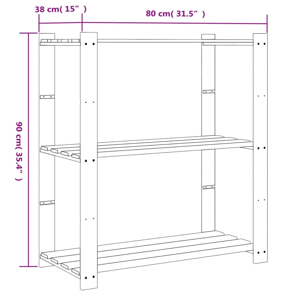 opbevaringsreol 3 hylder 80x38x90 cm massivt fyrretræ brun