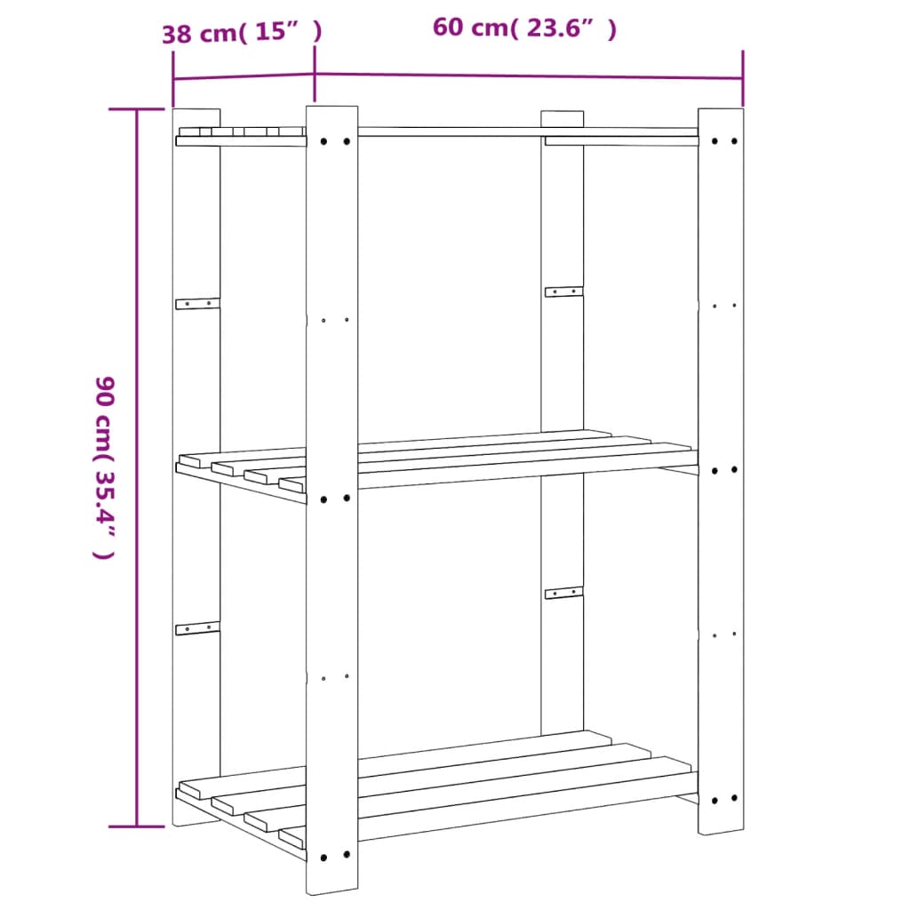 opbevaringsreol 3 hylder 60x38x90 cm massivt fyrretræ brun