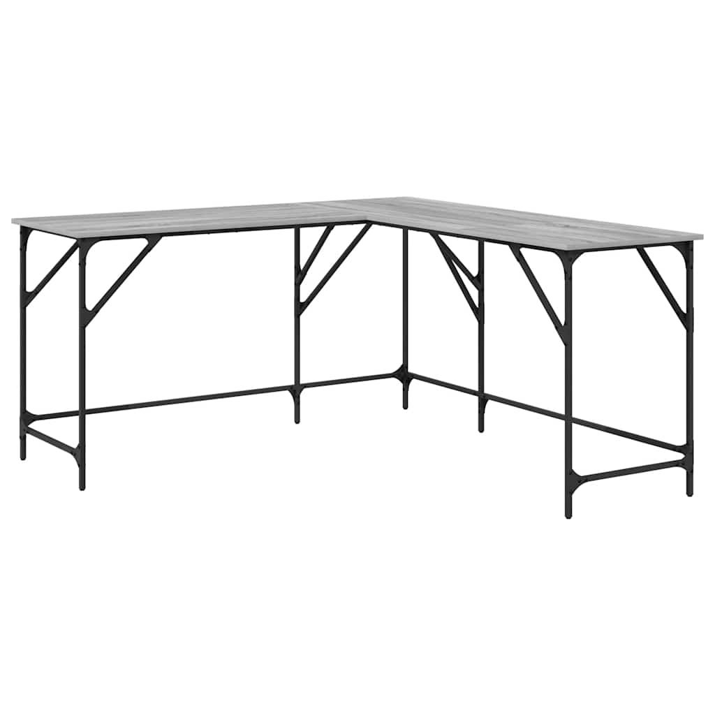 skrivebord 149x149x75 cm konstrueret træ grå sonoma-eg