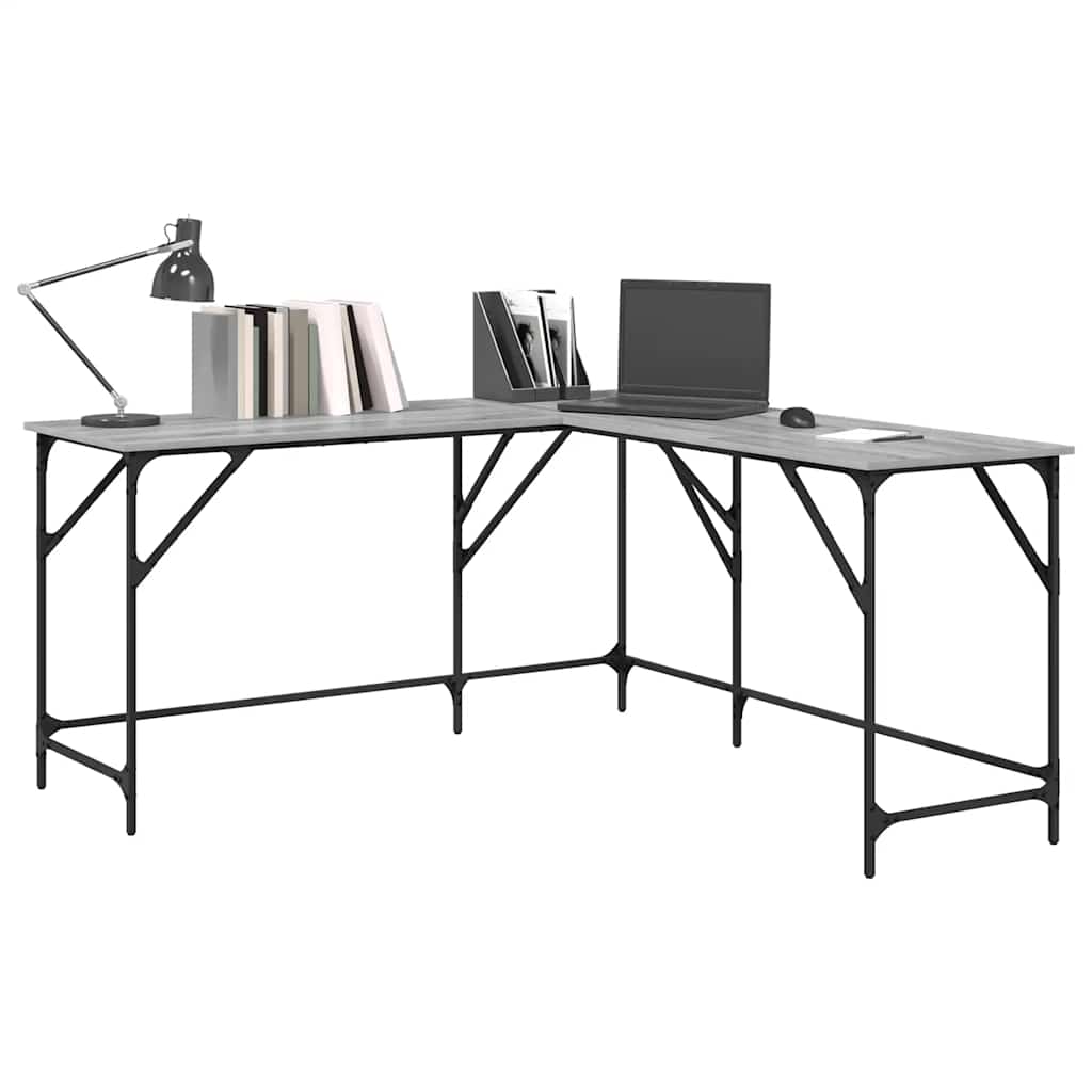 skrivebord 149x149x75 cm konstrueret træ grå sonoma-eg
