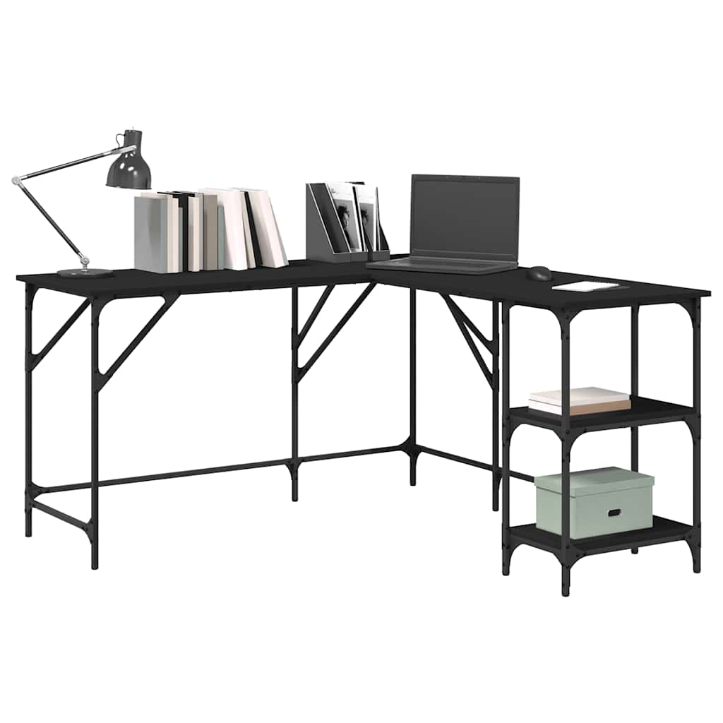 skrivebord 139x139x75 cm konstrueret træ sort