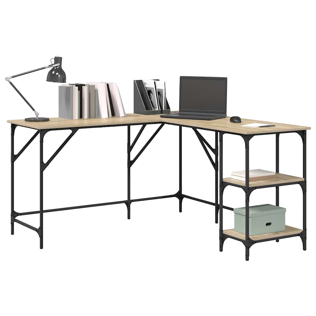 skrivebord 139x139x75 cm konstrueret træ sonoma-eg