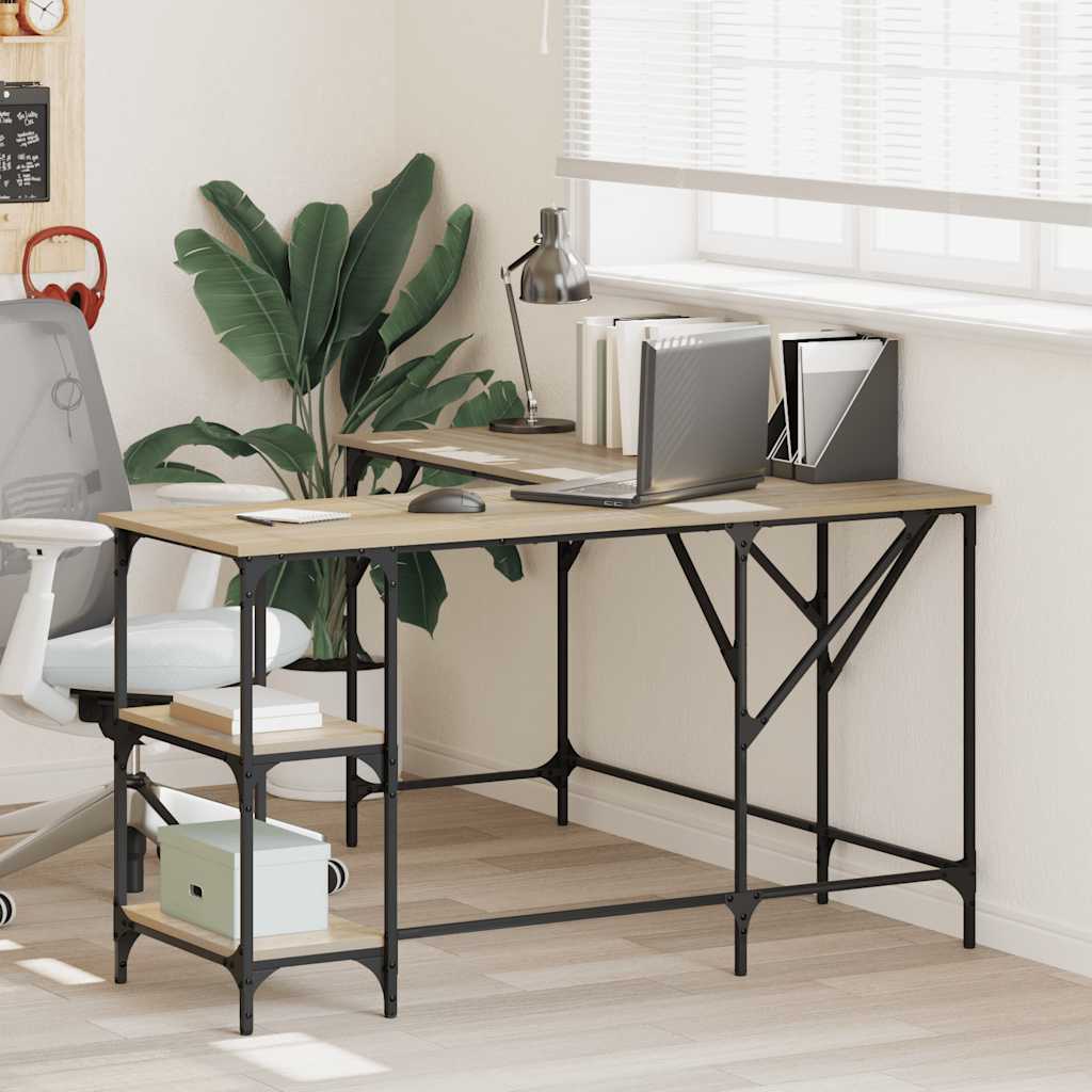 skrivebord 139x139x75 cm konstrueret træ sonoma-eg