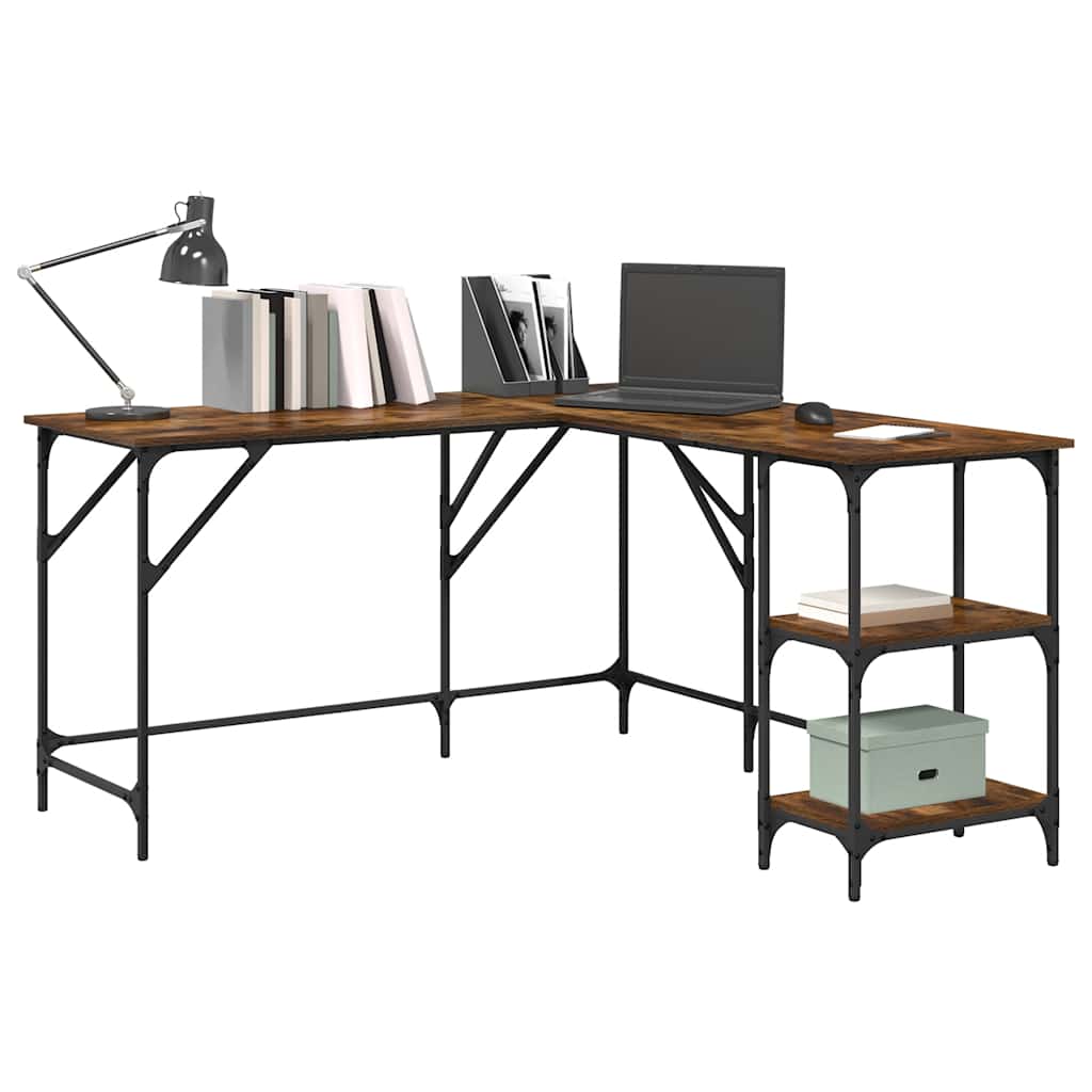 skrivebord 139x139x75 cm konstrueret træ røget egetræsfarve
