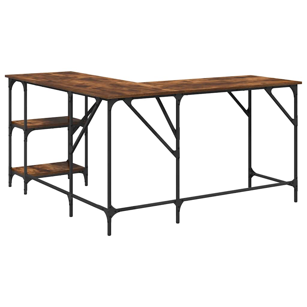skrivebord 139x139x75 cm konstrueret træ røget egetræsfarve