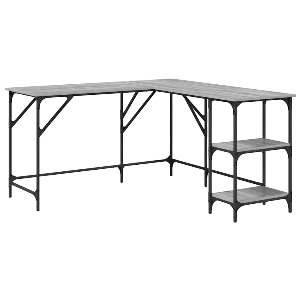 skrivebord 139x139x75 cm konstrueret træ grå sonoma-eg
