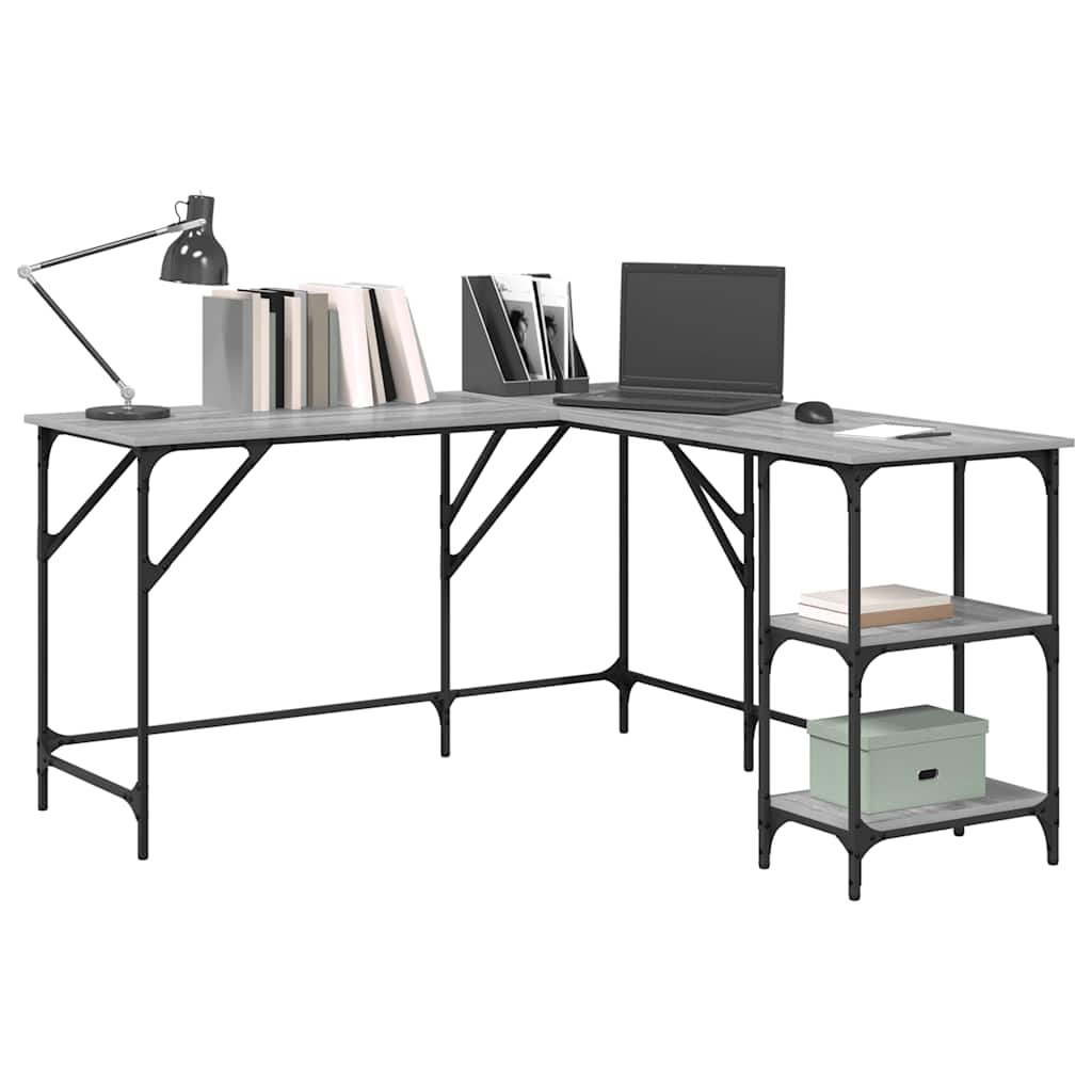 skrivebord 139x139x75 cm konstrueret træ grå sonoma-eg
