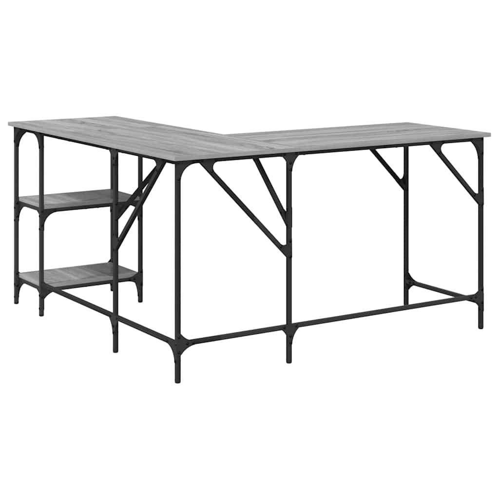 skrivebord 139x139x75 cm konstrueret træ grå sonoma-eg