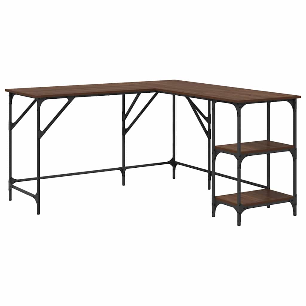 skrivebord 139x139x75 cm konstrueret træ brun egetræsfarve