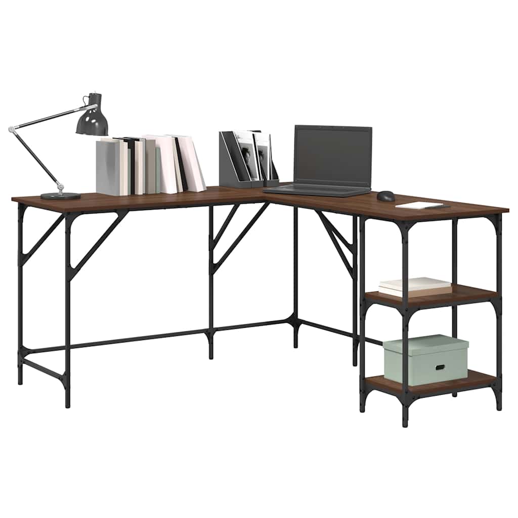 skrivebord 139x139x75 cm konstrueret træ brun egetræsfarve
