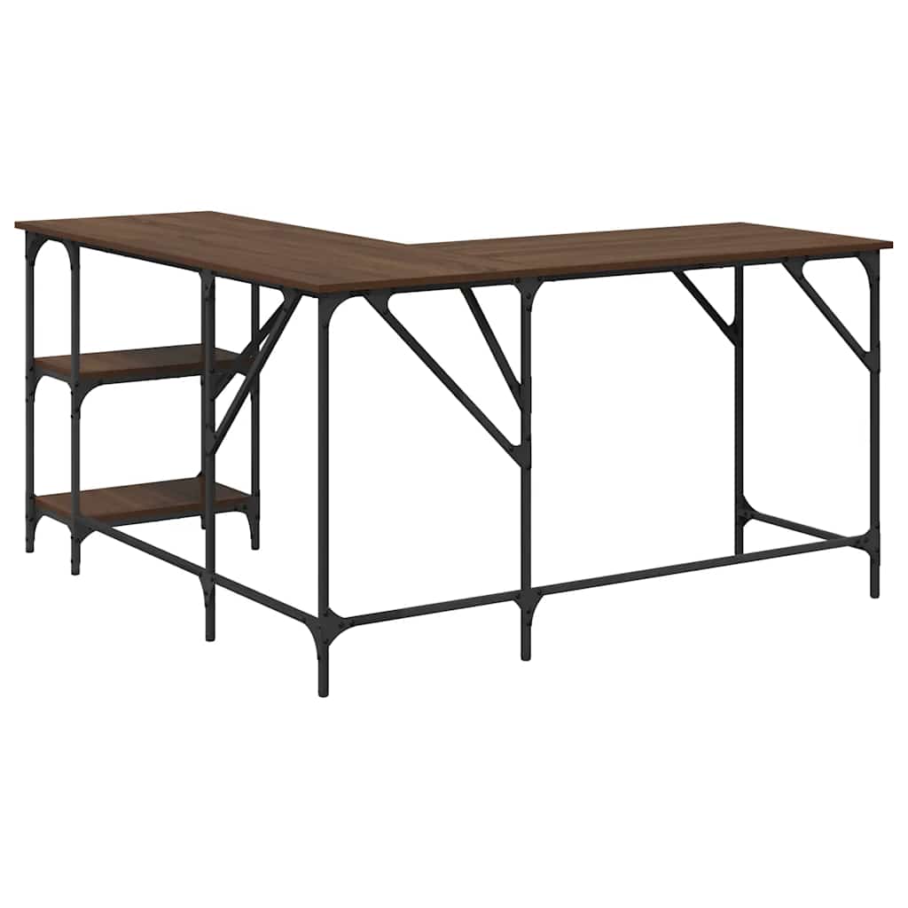 skrivebord 139x139x75 cm konstrueret træ brun egetræsfarve