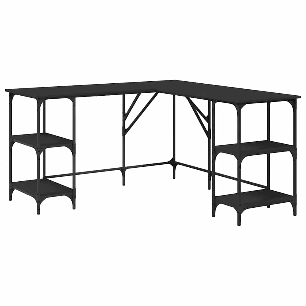skrivebord 139x139x75 cm konstrueret træ sort