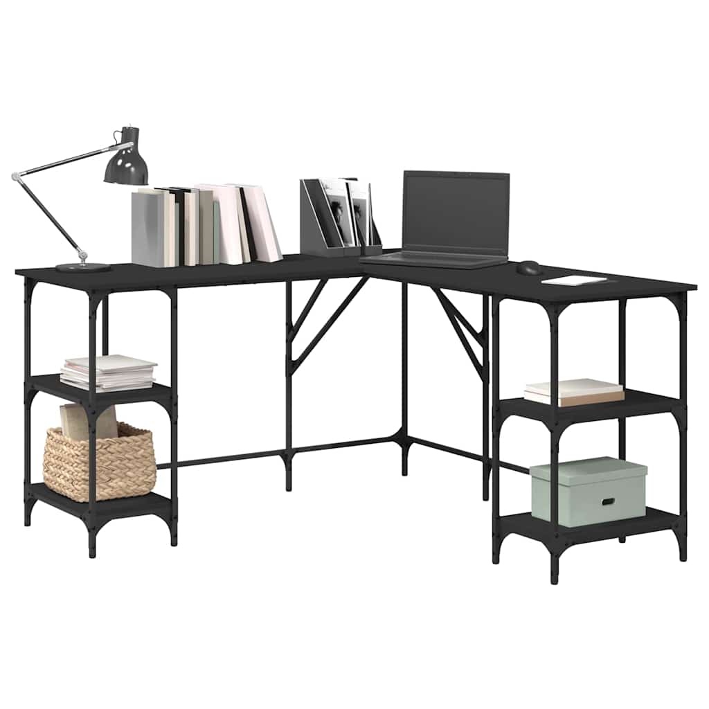 skrivebord 139x139x75 cm konstrueret træ sort