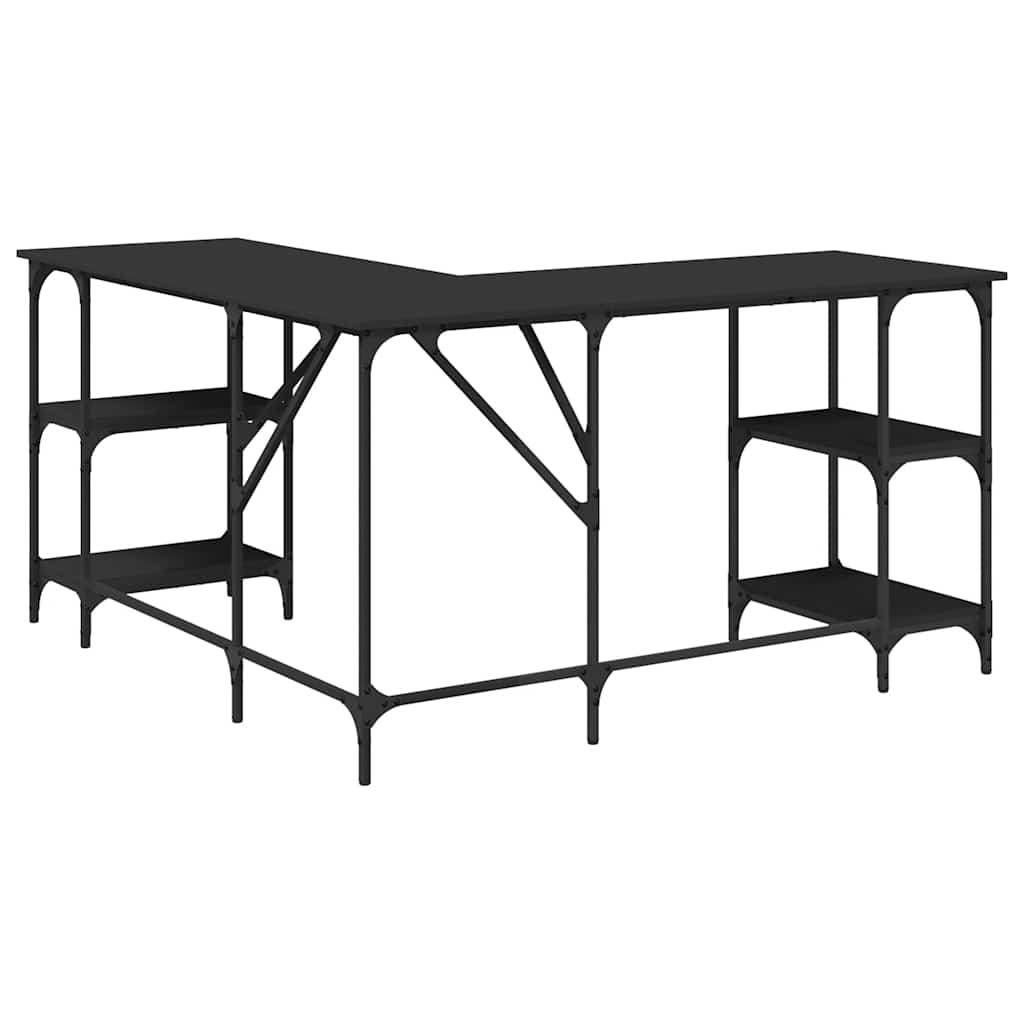 skrivebord 139x139x75 cm konstrueret træ sort