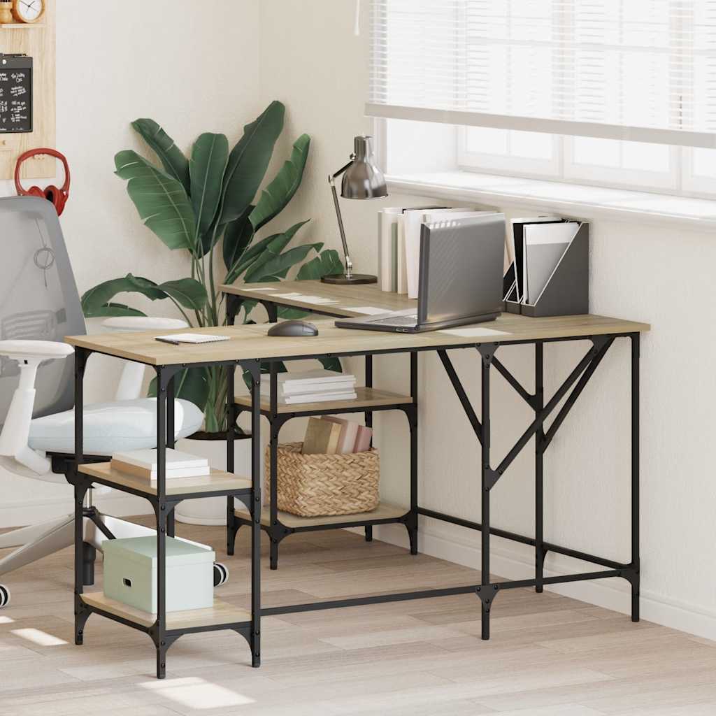 skrivebord 139x139x75 cm konstrueret træ sonoma-eg
