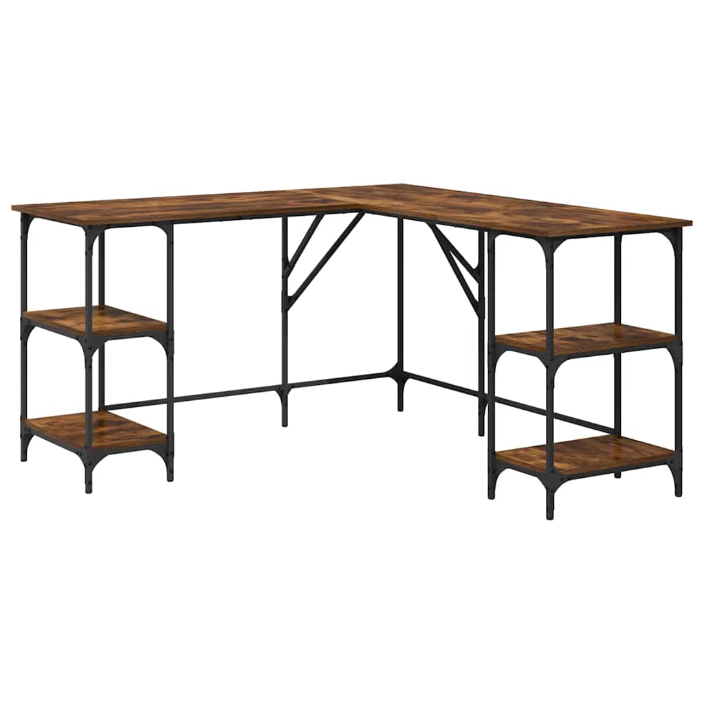 skrivebord 139x139x75 cm konstrueret træ røget egetræsfarve