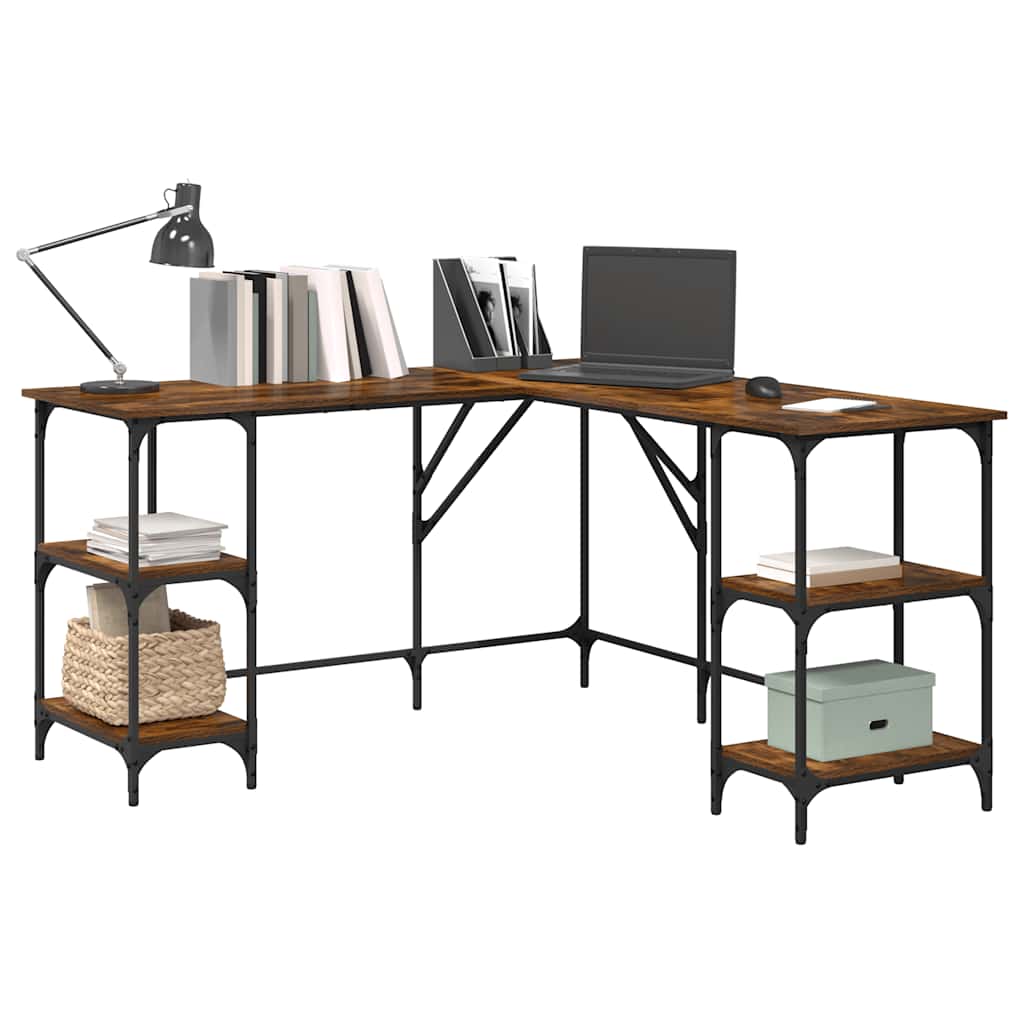 skrivebord 139x139x75 cm konstrueret træ røget egetræsfarve