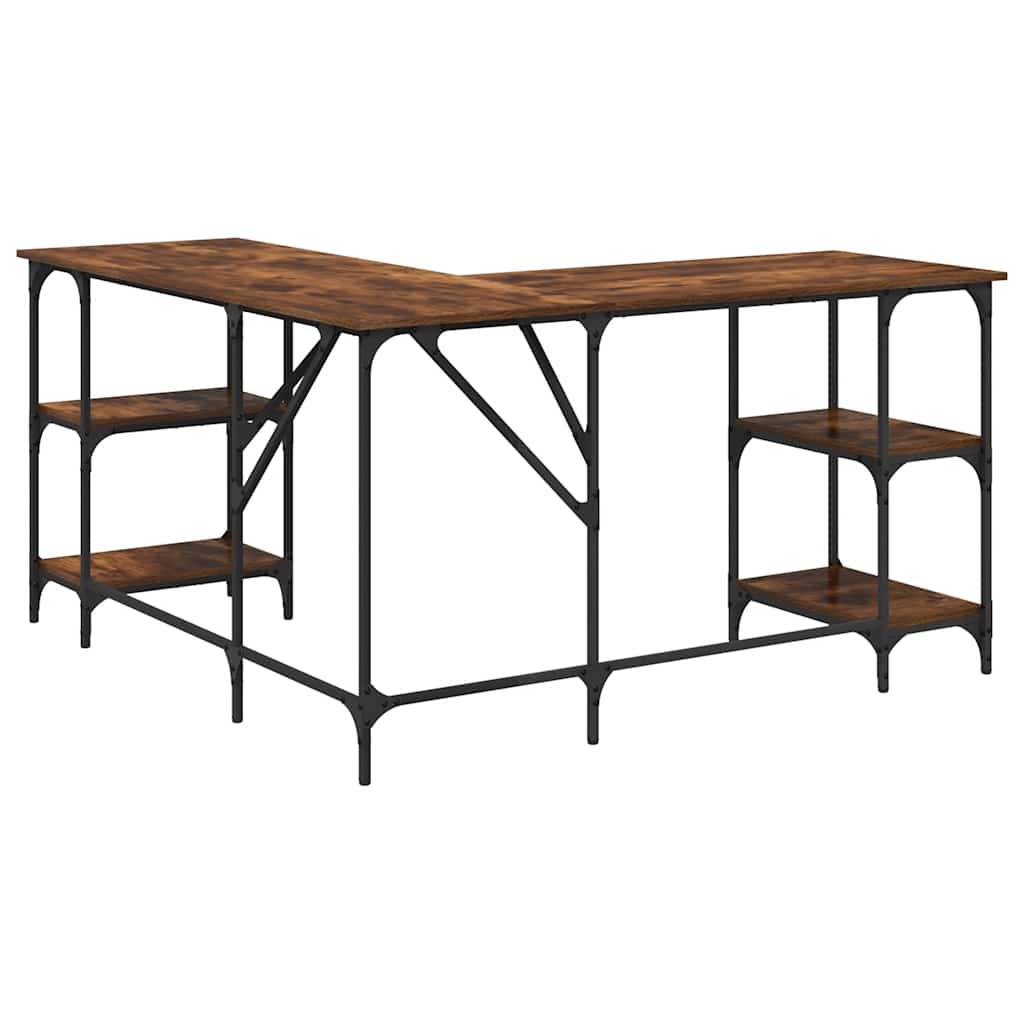 skrivebord 139x139x75 cm konstrueret træ røget egetræsfarve