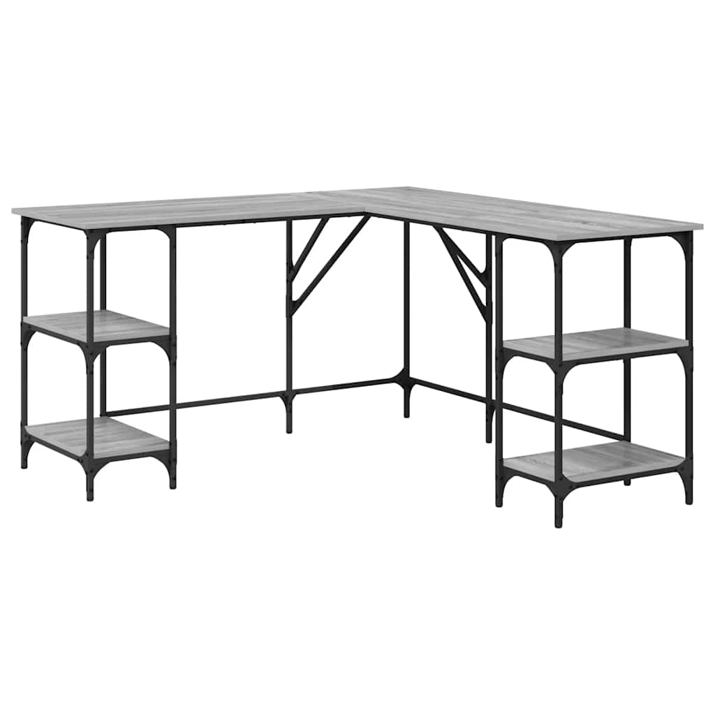 skrivebord 139x139x75 cm konstrueret træ grå sonoma-eg