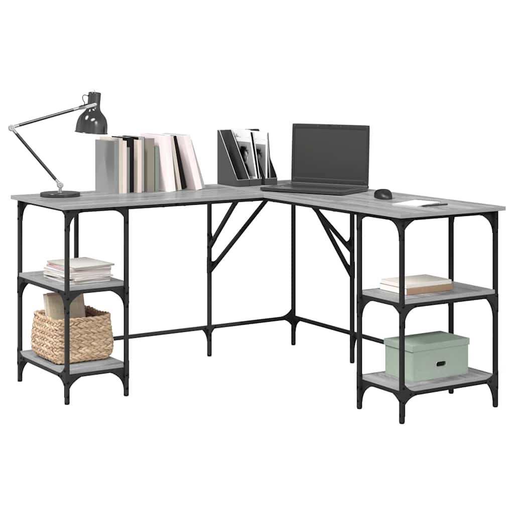 skrivebord 139x139x75 cm konstrueret træ grå sonoma-eg