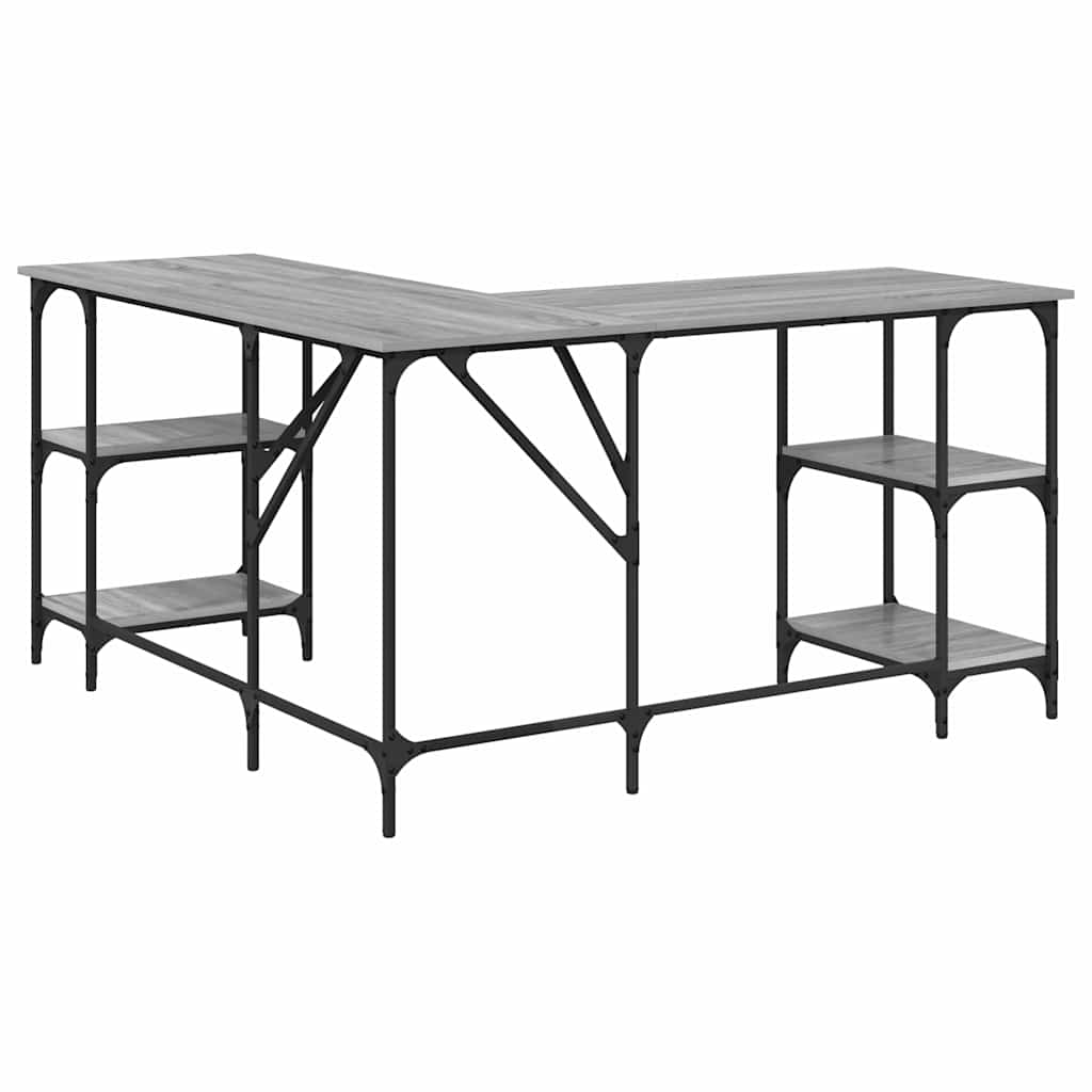 skrivebord 139x139x75 cm konstrueret træ grå sonoma-eg