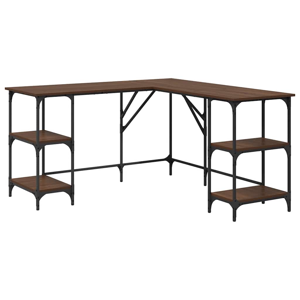 skrivebord 139x139x75 cm konstrueret træ brun egetræsfarve