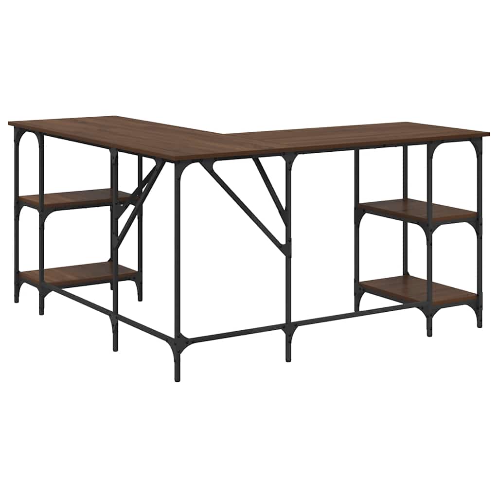 skrivebord 139x139x75 cm konstrueret træ brun egetræsfarve
