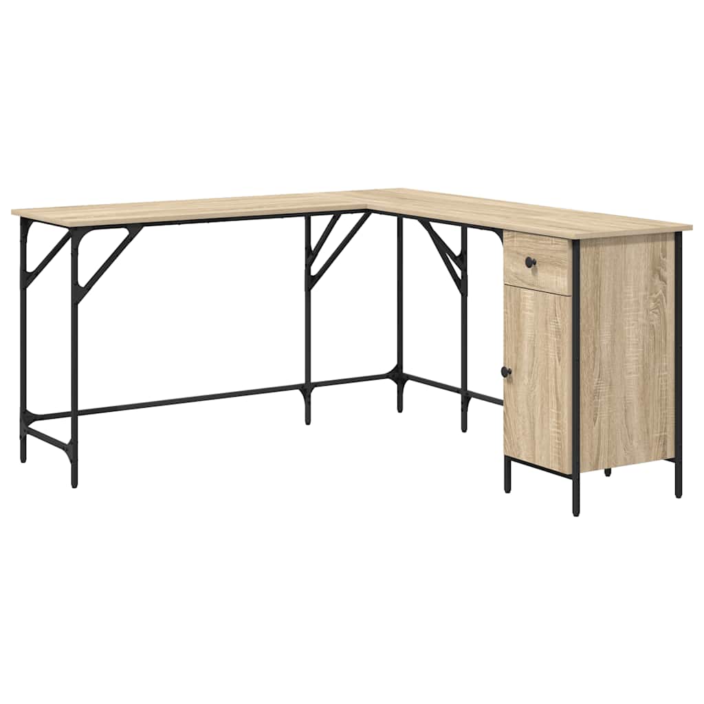 skrivebord 141x141x75 cm konstrueret træ sonoma-eg