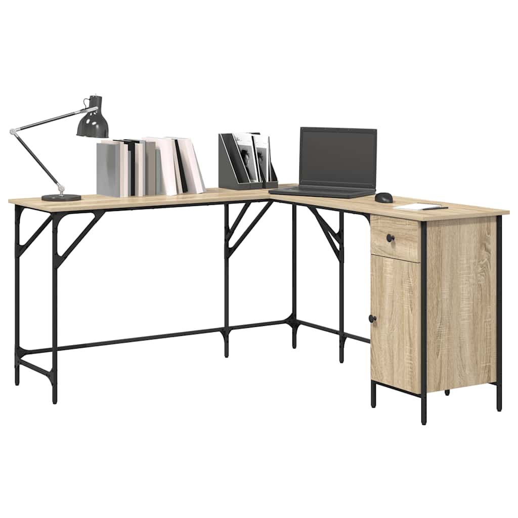 skrivebord 141x141x75 cm konstrueret træ sonoma-eg