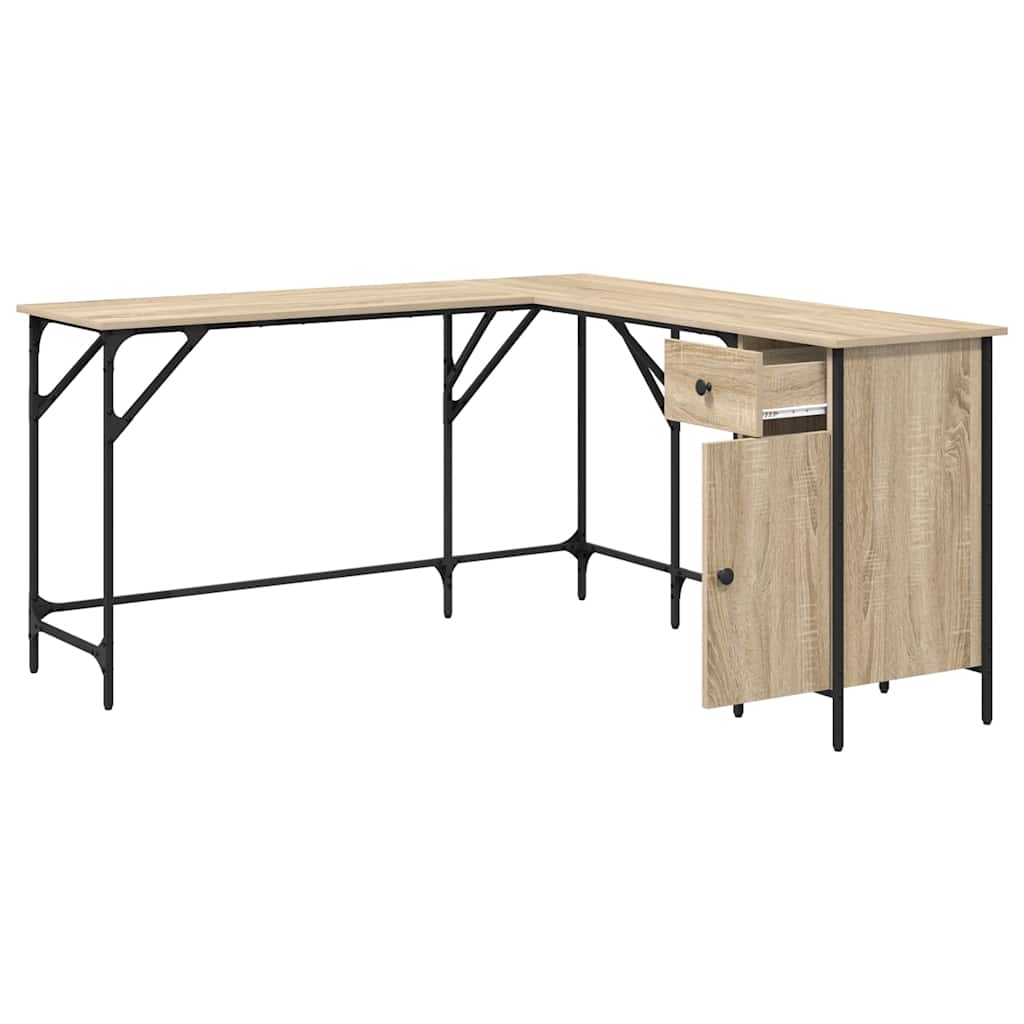 skrivebord 141x141x75 cm konstrueret træ sonoma-eg