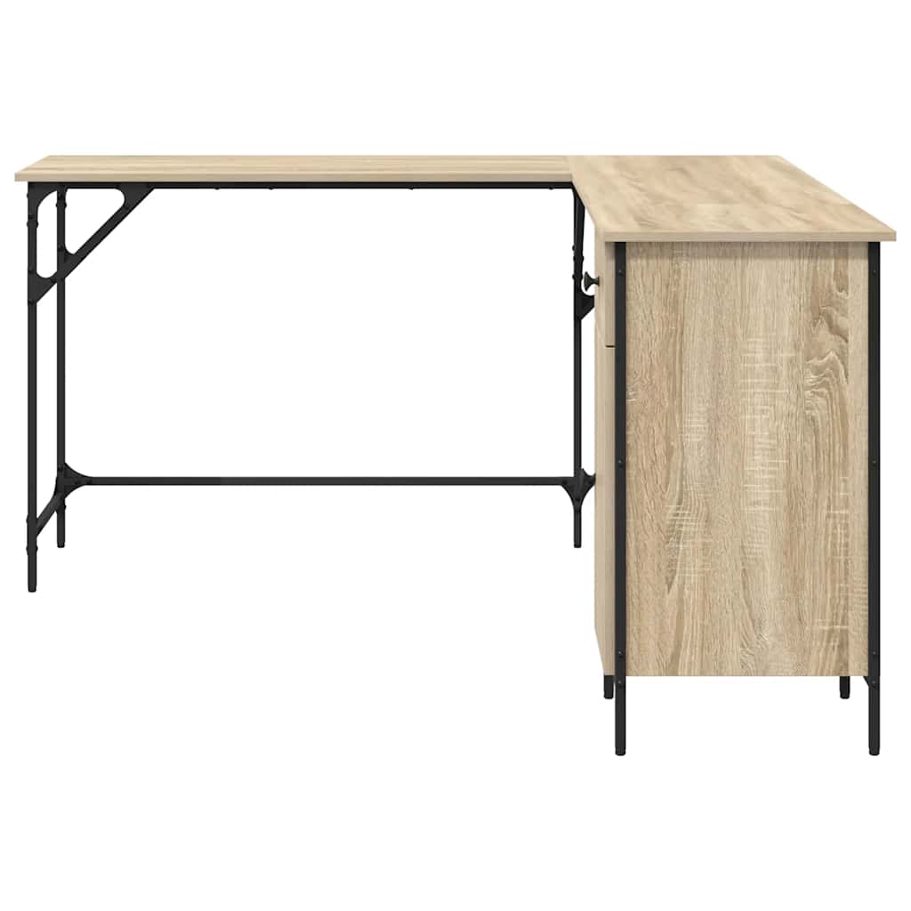 skrivebord 141x141x75 cm konstrueret træ sonoma-eg