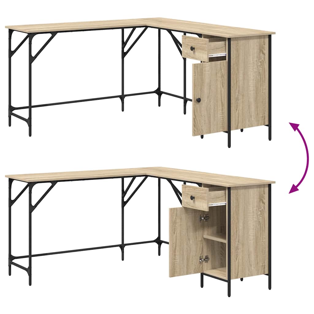 skrivebord 141x141x75 cm konstrueret træ sonoma-eg