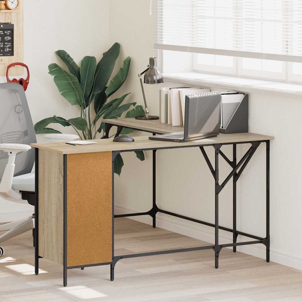 skrivebord 141x141x75 cm konstrueret træ sonoma-eg