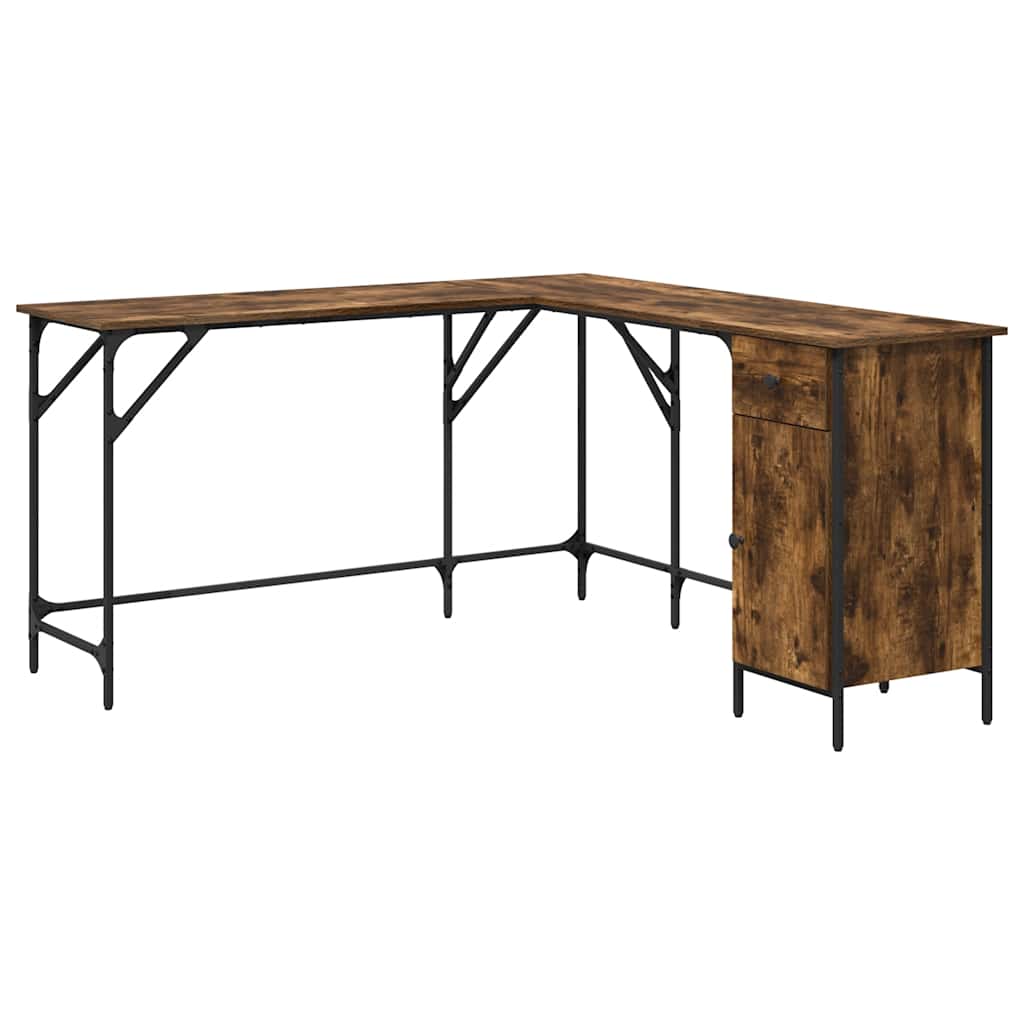 skrivebord 141x141x75 cm konstrueret træ røget egetræsfarve