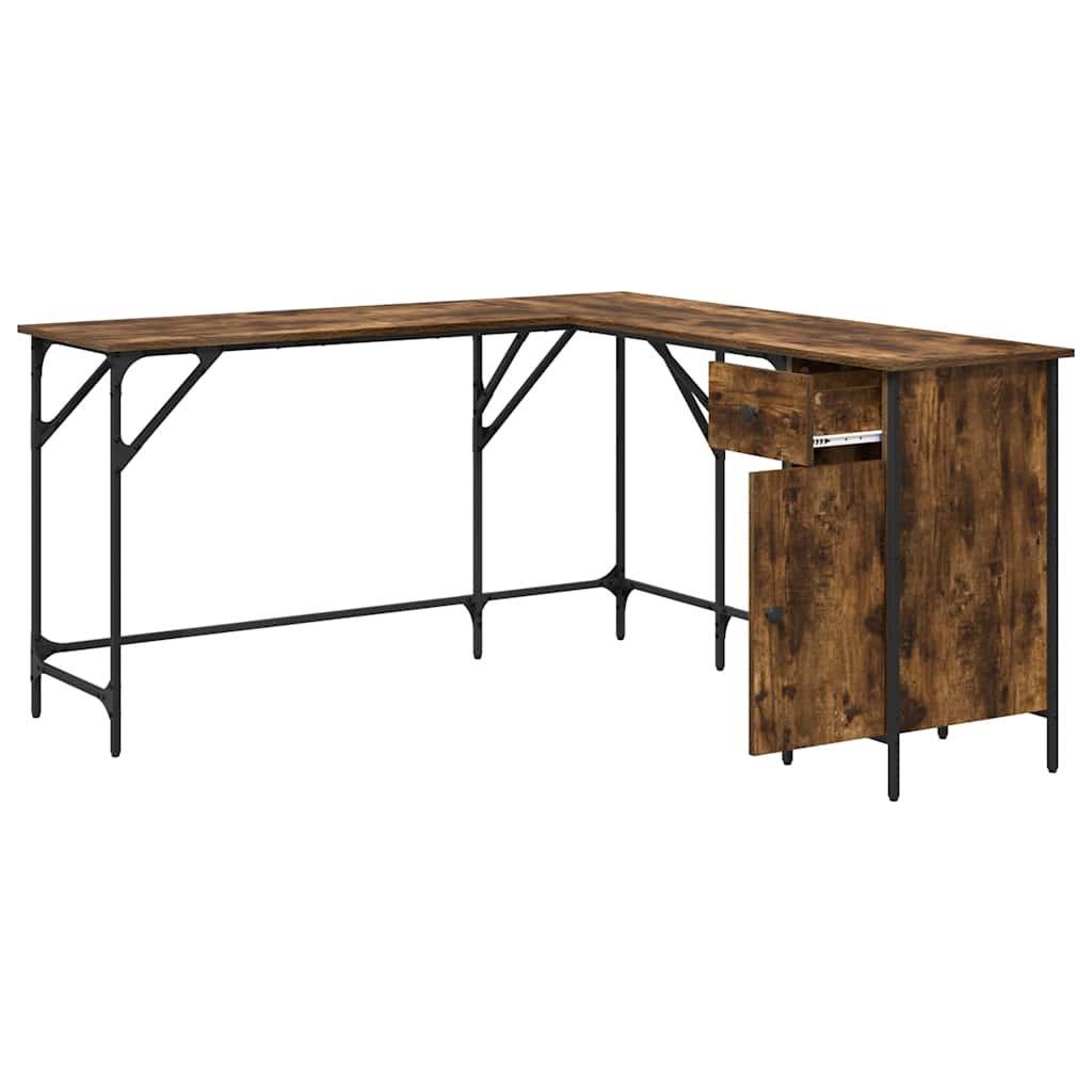 skrivebord 141x141x75 cm konstrueret træ røget egetræsfarve