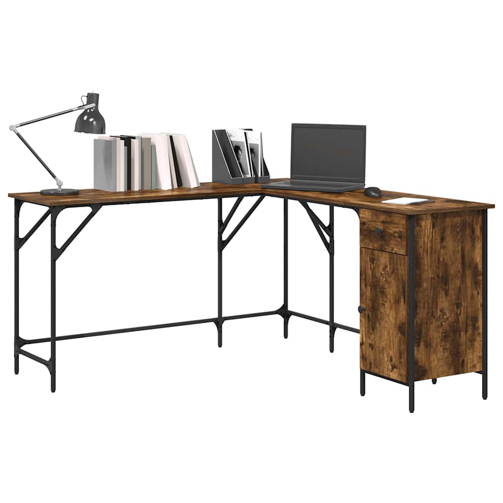 skrivebord 141x141x75 cm konstrueret træ røget egetræsfarve