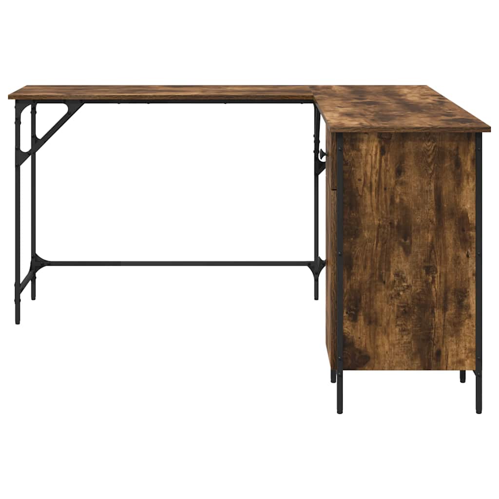 skrivebord 141x141x75 cm konstrueret træ røget egetræsfarve