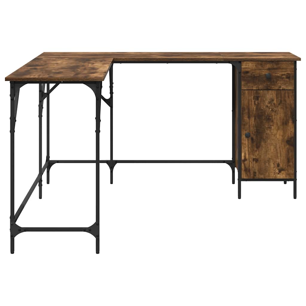 skrivebord 141x141x75 cm konstrueret træ røget egetræsfarve