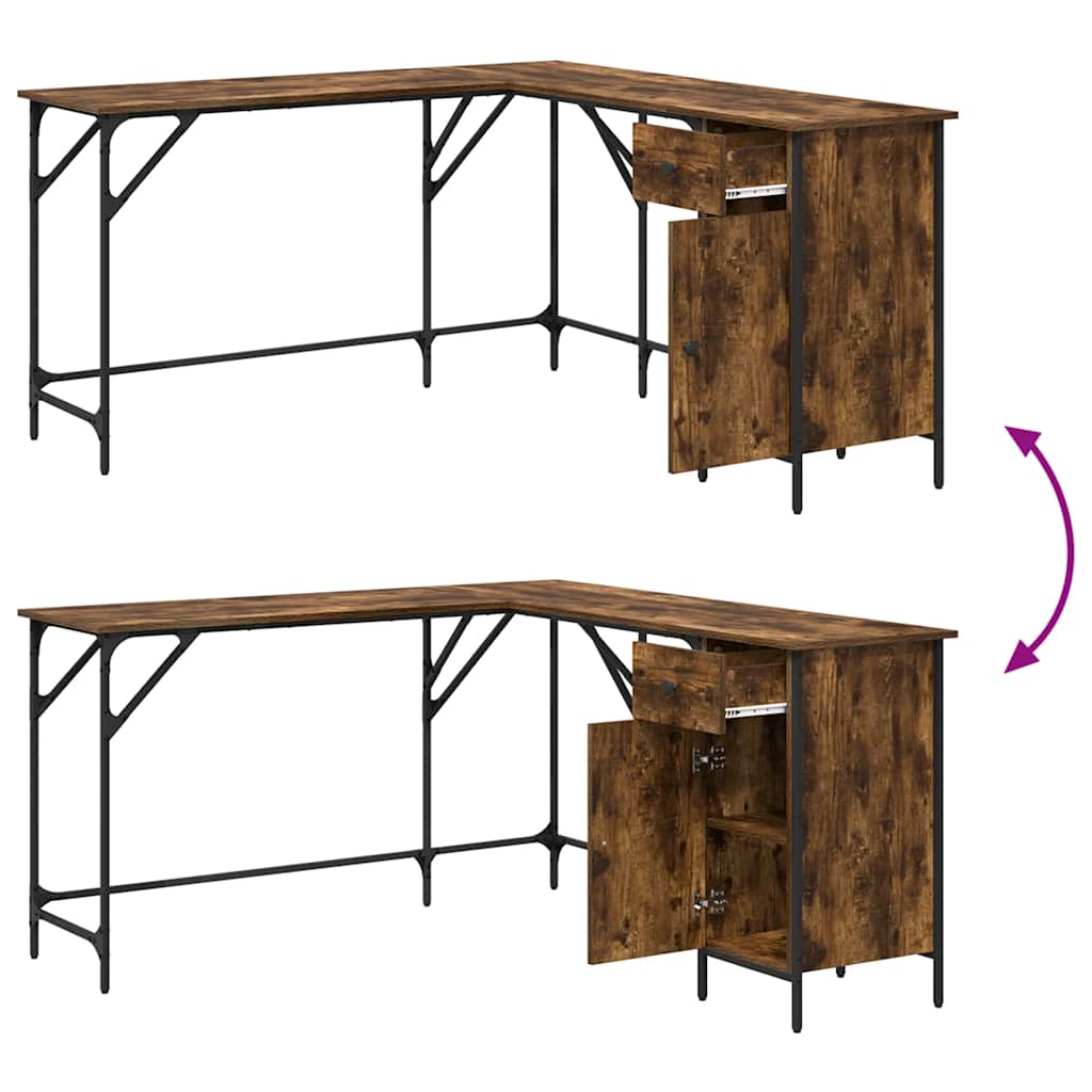 skrivebord 141x141x75 cm konstrueret træ røget egetræsfarve