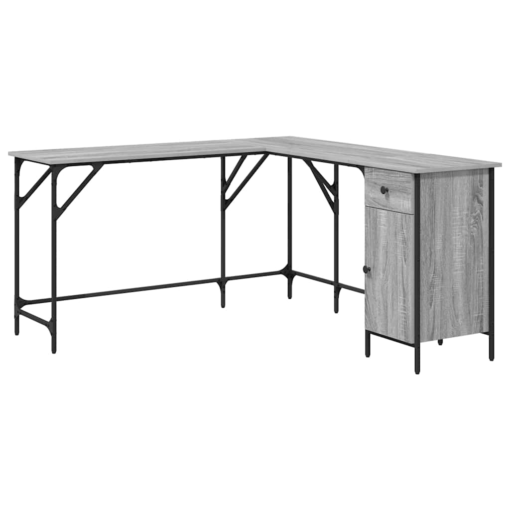 skrivebord 141x141x75 cm konstrueret træ grå sonoma-eg