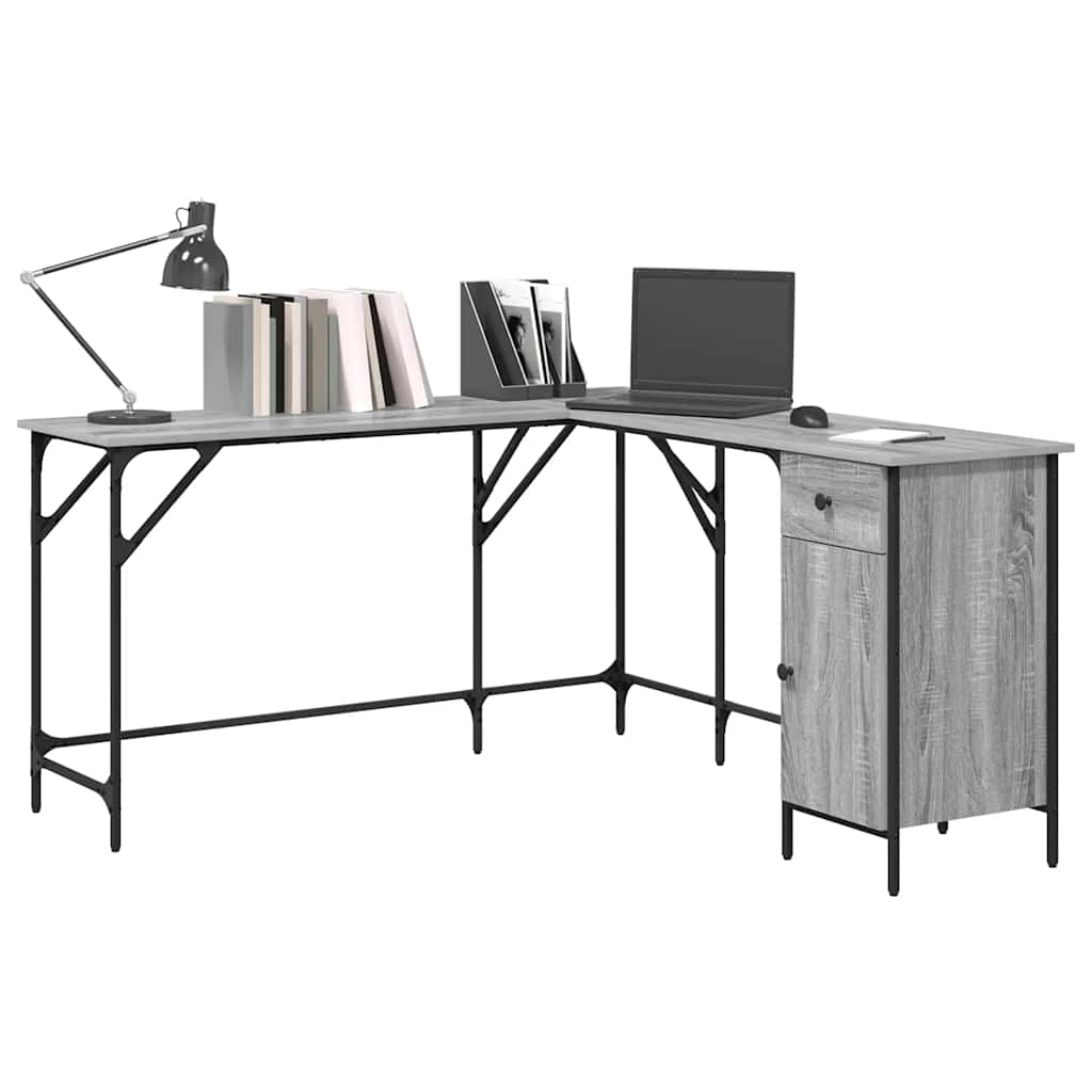 skrivebord 141x141x75 cm konstrueret træ grå sonoma-eg