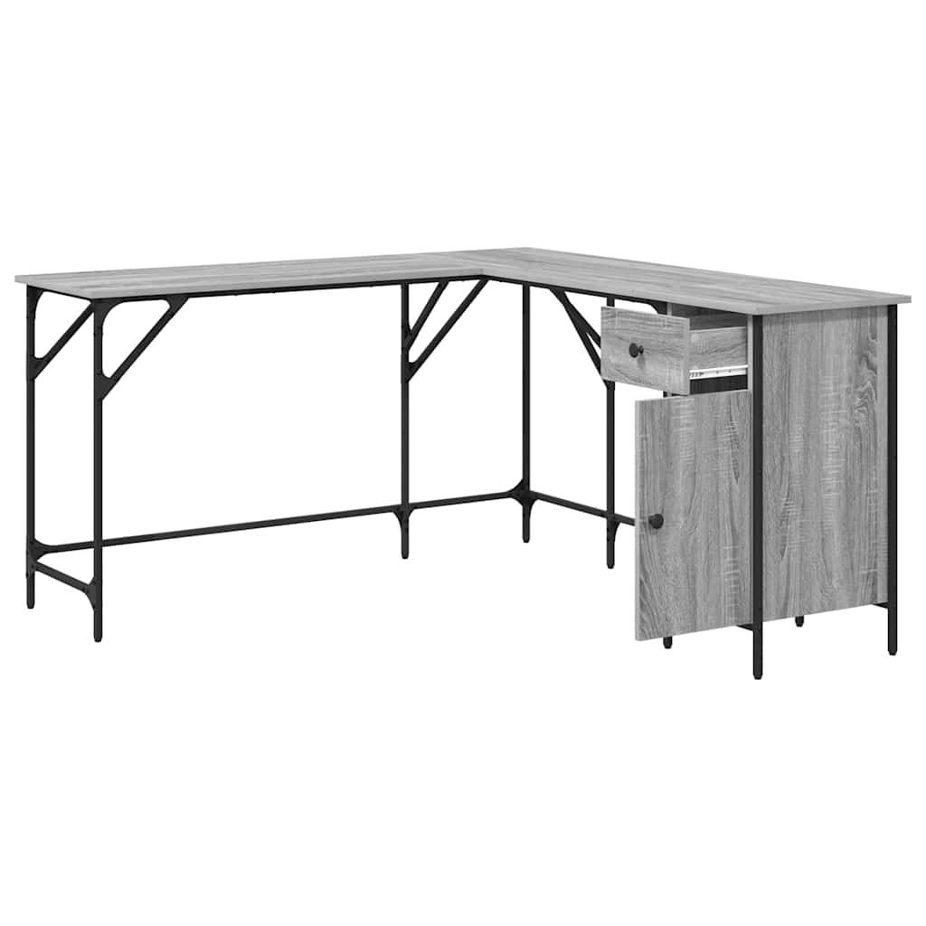 skrivebord 141x141x75 cm konstrueret træ grå sonoma-eg