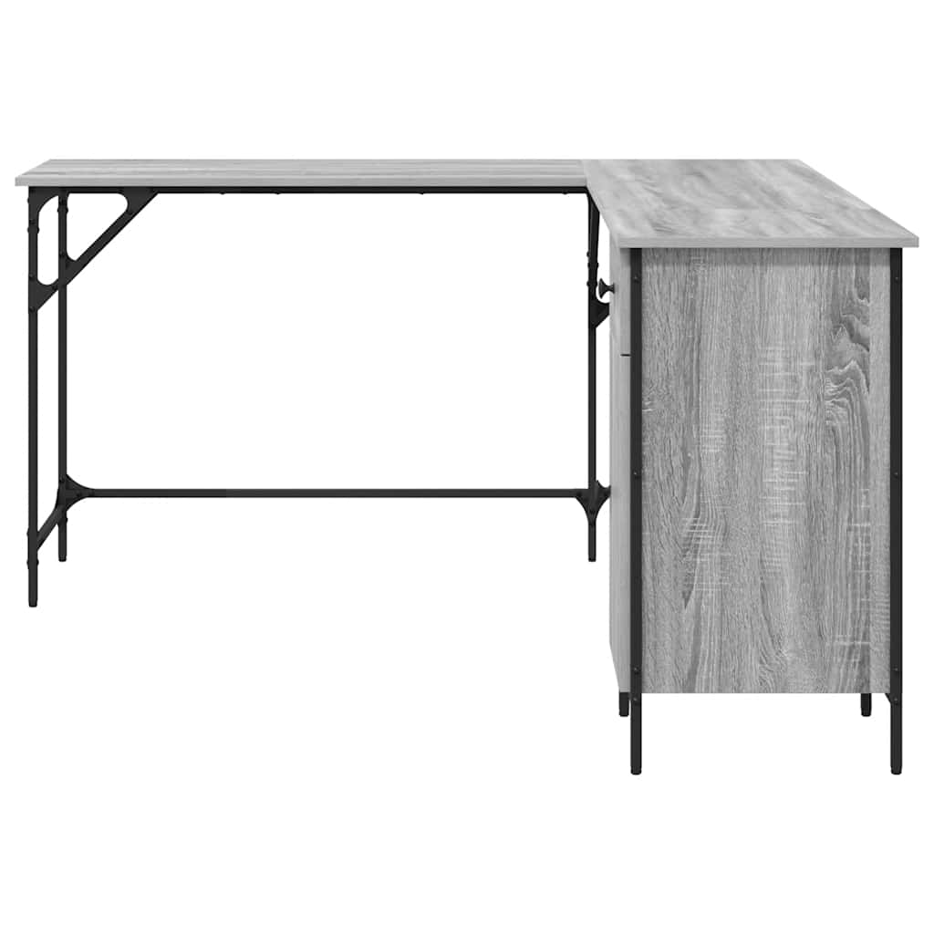 skrivebord 141x141x75 cm konstrueret træ grå sonoma-eg