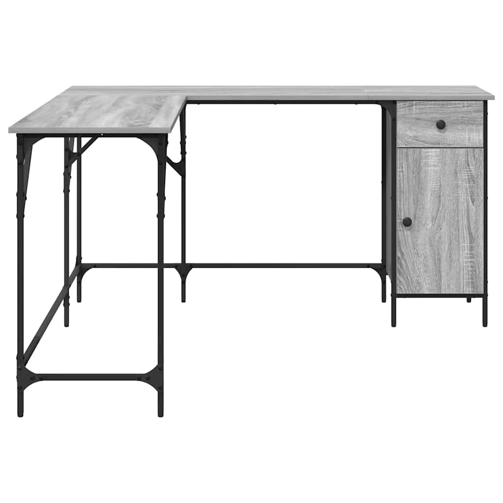 skrivebord 141x141x75 cm konstrueret træ grå sonoma-eg