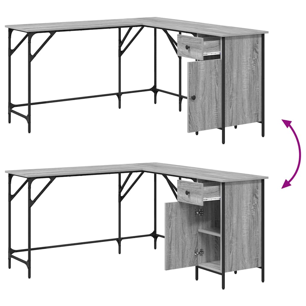 skrivebord 141x141x75 cm konstrueret træ grå sonoma-eg