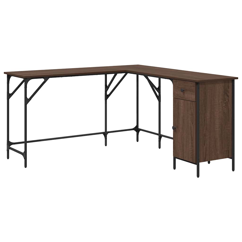skrivebord 141x141x75 cm konstrueret træ brun egetræsfarve
