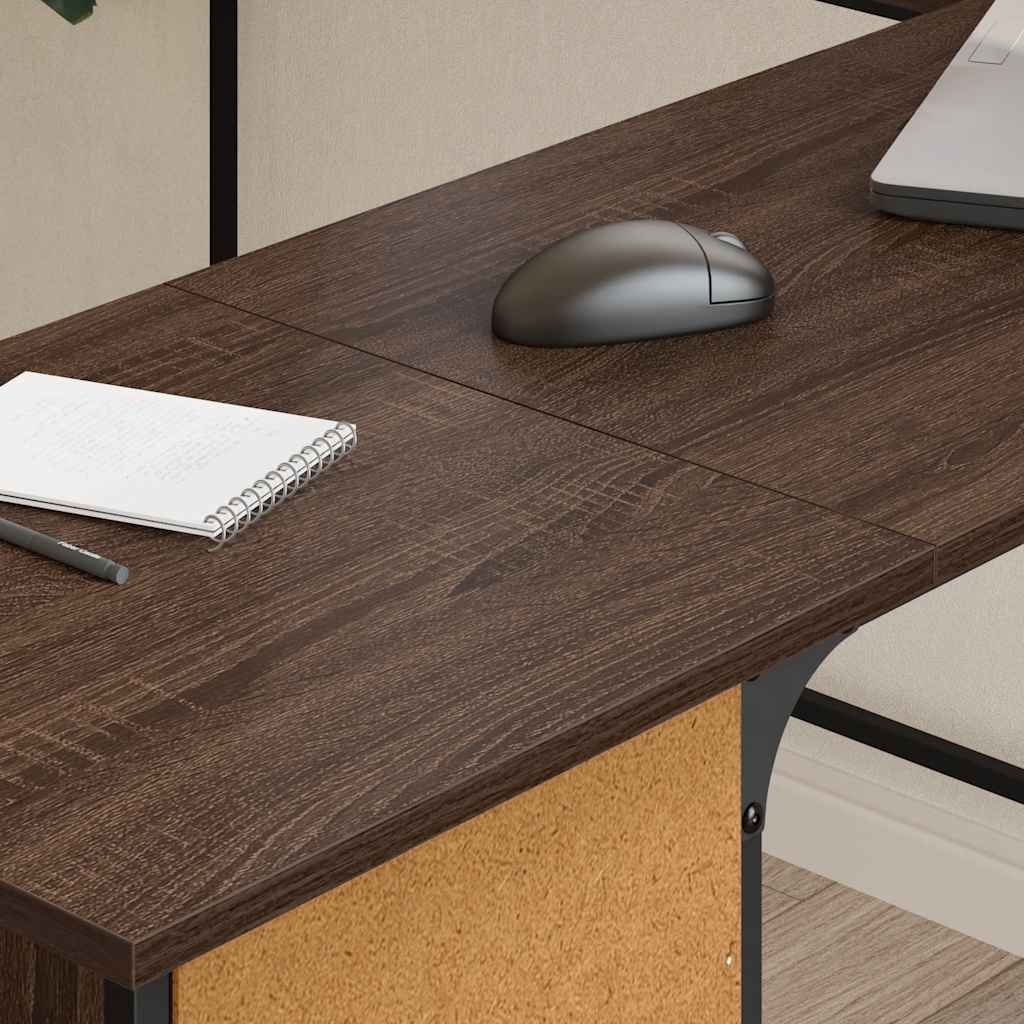 skrivebord 141x141x75 cm konstrueret træ brun egetræsfarve