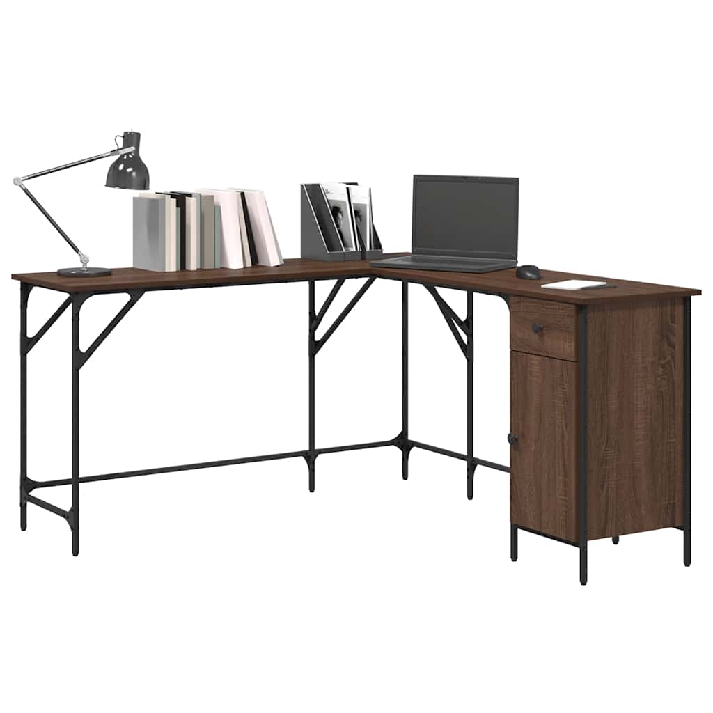 skrivebord 141x141x75 cm konstrueret træ brun egetræsfarve