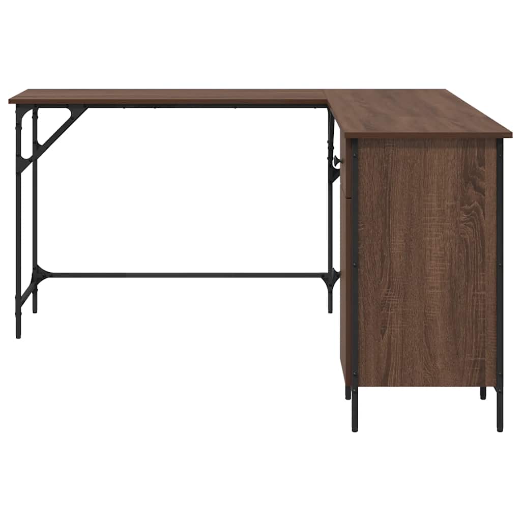 skrivebord 141x141x75 cm konstrueret træ brun egetræsfarve
